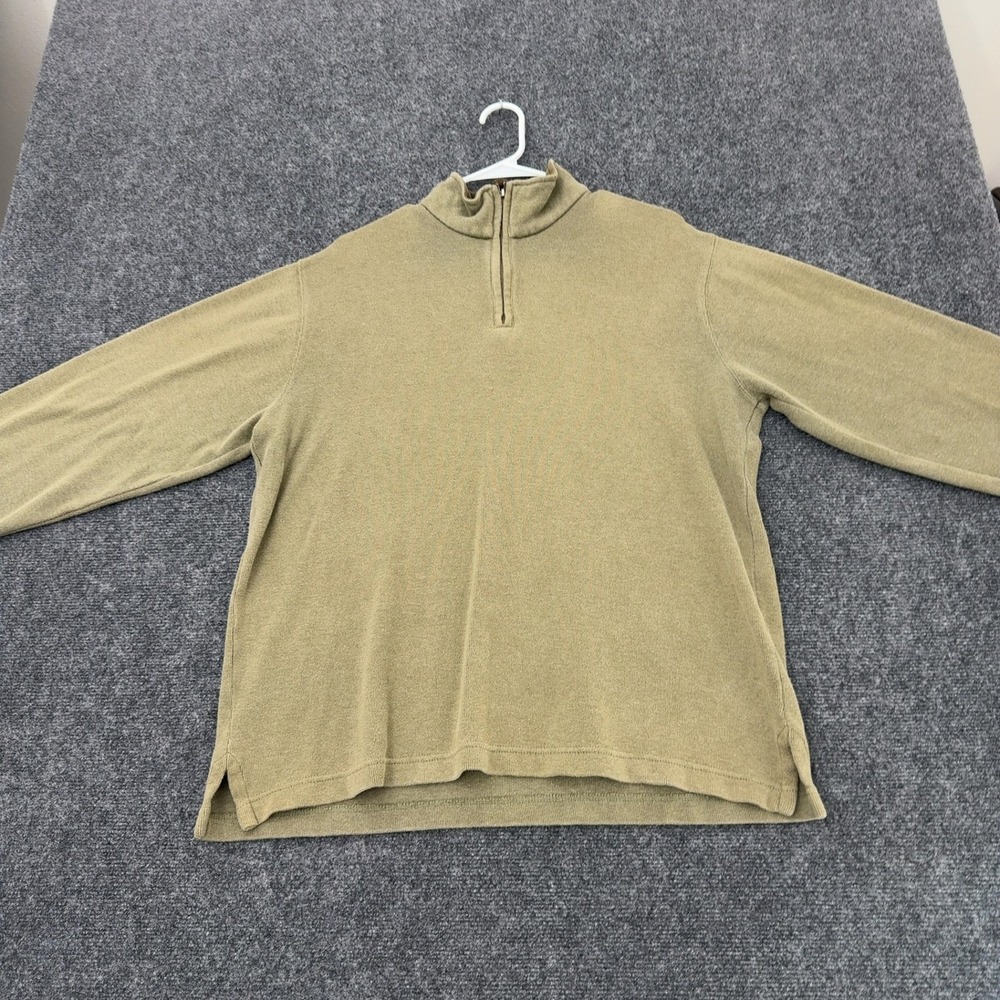 Lands End Pullover Mens L Green Cotton Quarter Zip Mock Neck Casual Gorpcore